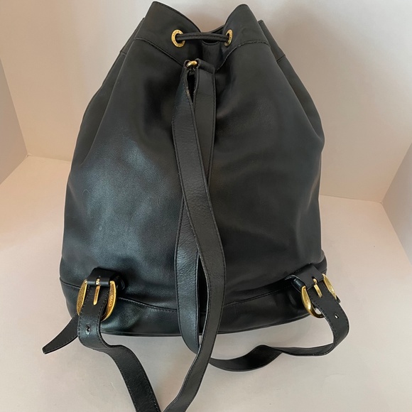 Gucci Black Leather Backpack Vintage Side Bamboo Handle Drawstring - Picture 3 of 16
